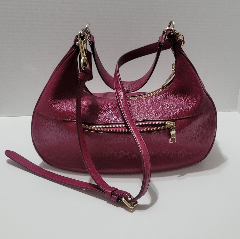 Coach Pebbled Leather Harley Hobo Shoulder Bag in Berry Plum - Picture 3 of 10